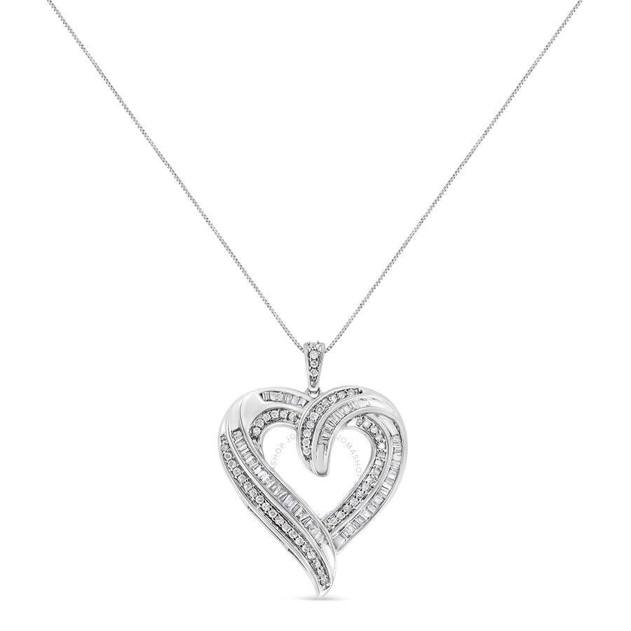 Color H-I, Clarity SI2-I1 Sterling Silver Diamond Rhodium Plated Heart Pendant Color H-I, Clarity SI2-I1 Sterling Silver Diamond Rhodium Plated Heart Pendant